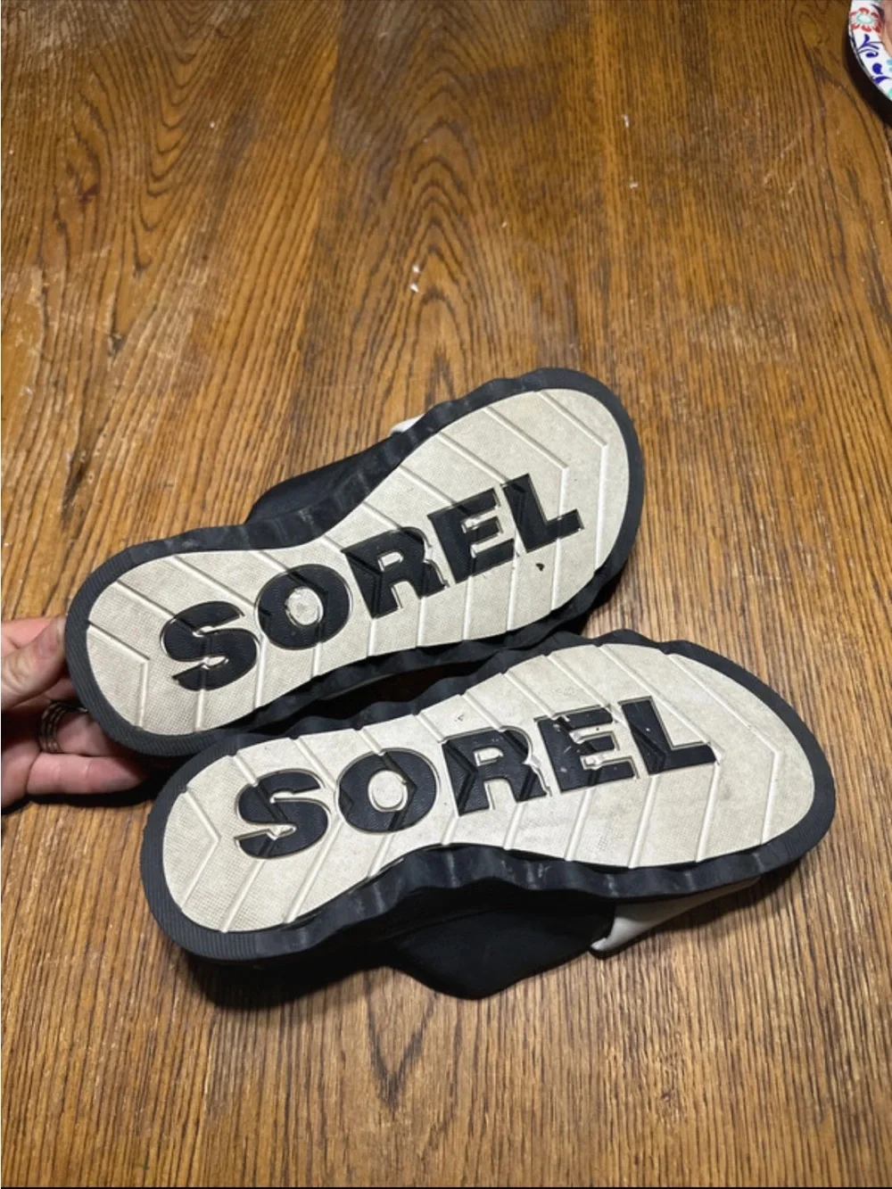 SOREL Black and White Crisscross Slide Sandals